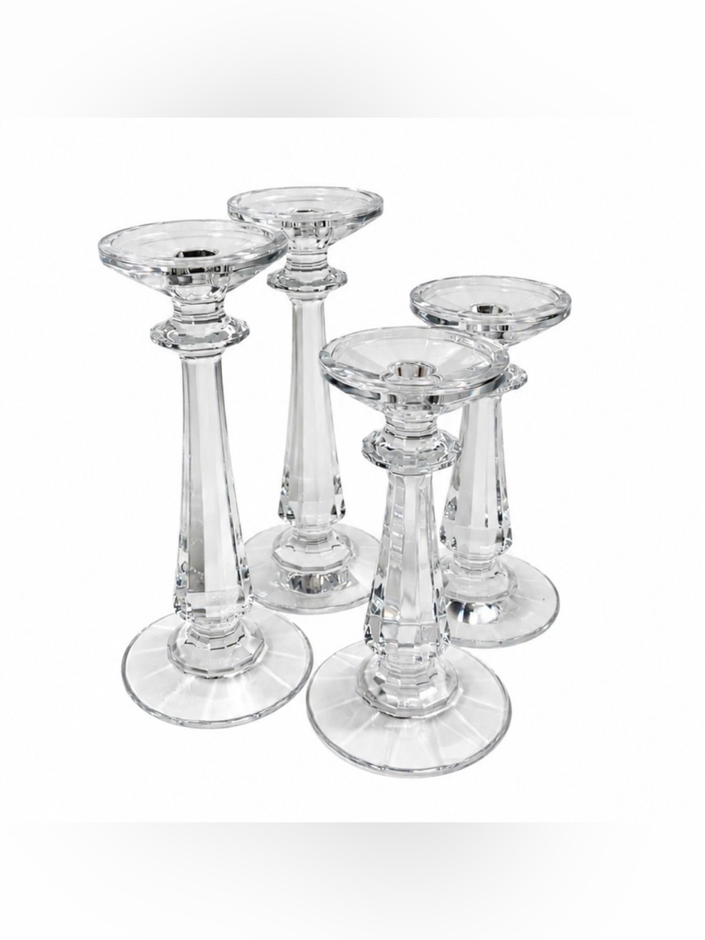 Gorgeous Set of 4 Vintage 24% Lead Crystal Candle Holders - Tiered 8" & 10" Pair
